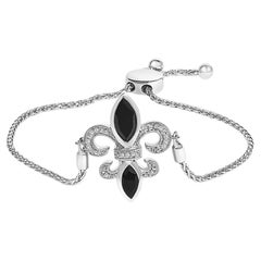 Bracciale Bolo Regolabile in Argento 925 con Onice Nero Marquise e Accenti di Diamante