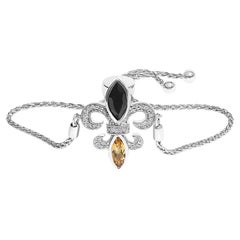 .925 Silver Marquise Black Onyx and Diamond Accent Adjustable Bolo Bracelet