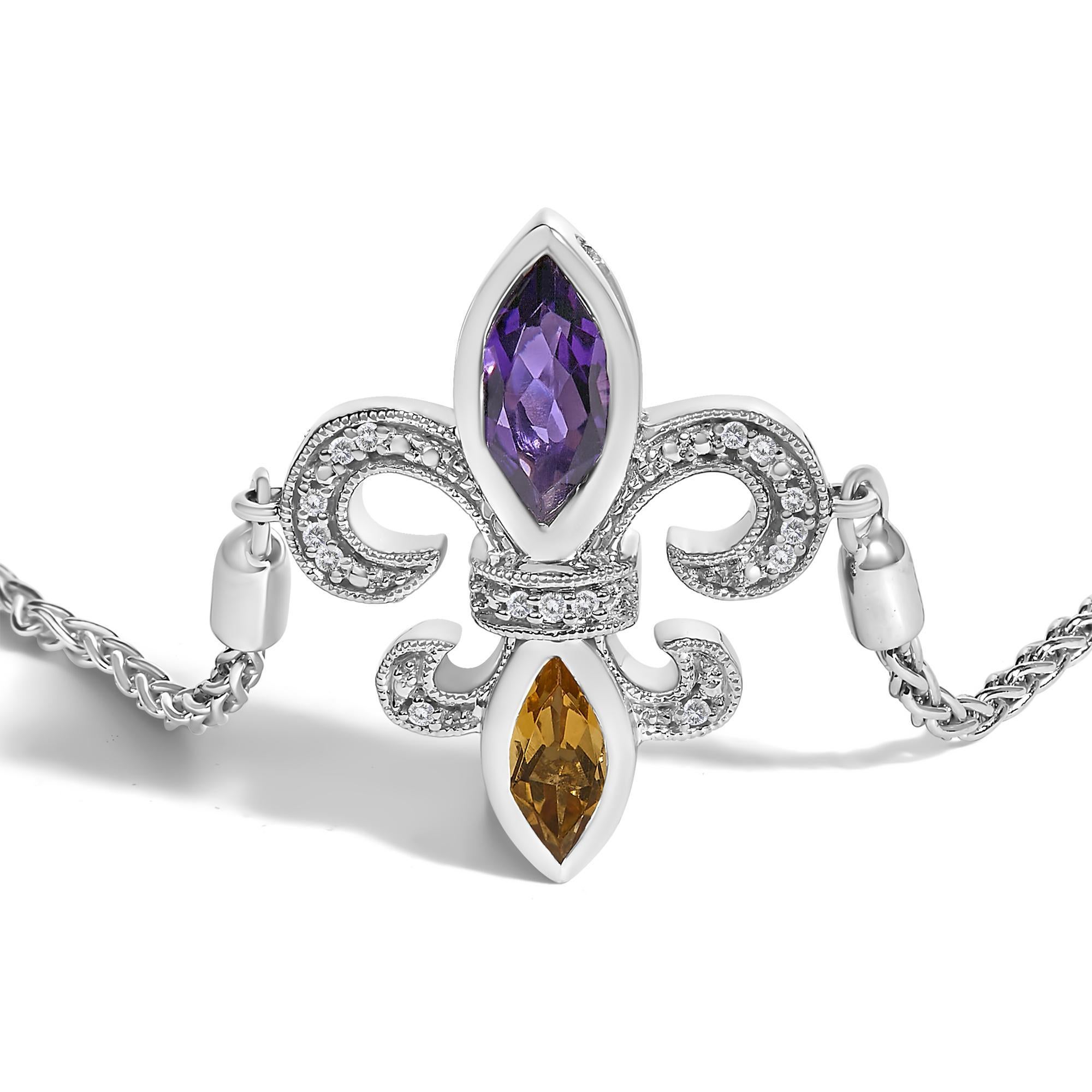 Avvolto nel regale splendore dell'argento 925, rodiato per un tocco di luminosità in più, questo braccialetto è una masterclass in artigianato e stile. Il cuore del gioiello è costituito da un motivo a forma di fiore, che racchiude gemme marquise
