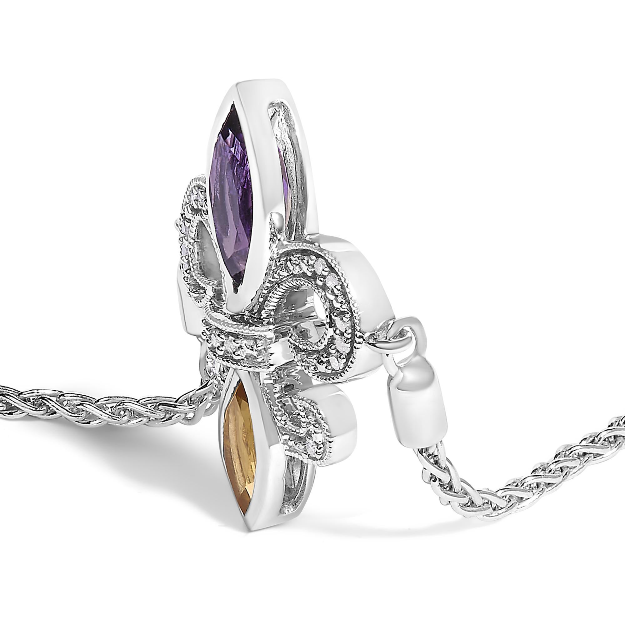 Moderno Bracciale Bolo Regolabile in Argento 925 con Ametista Viola Marquise e Accenti di Diamante in vendita
