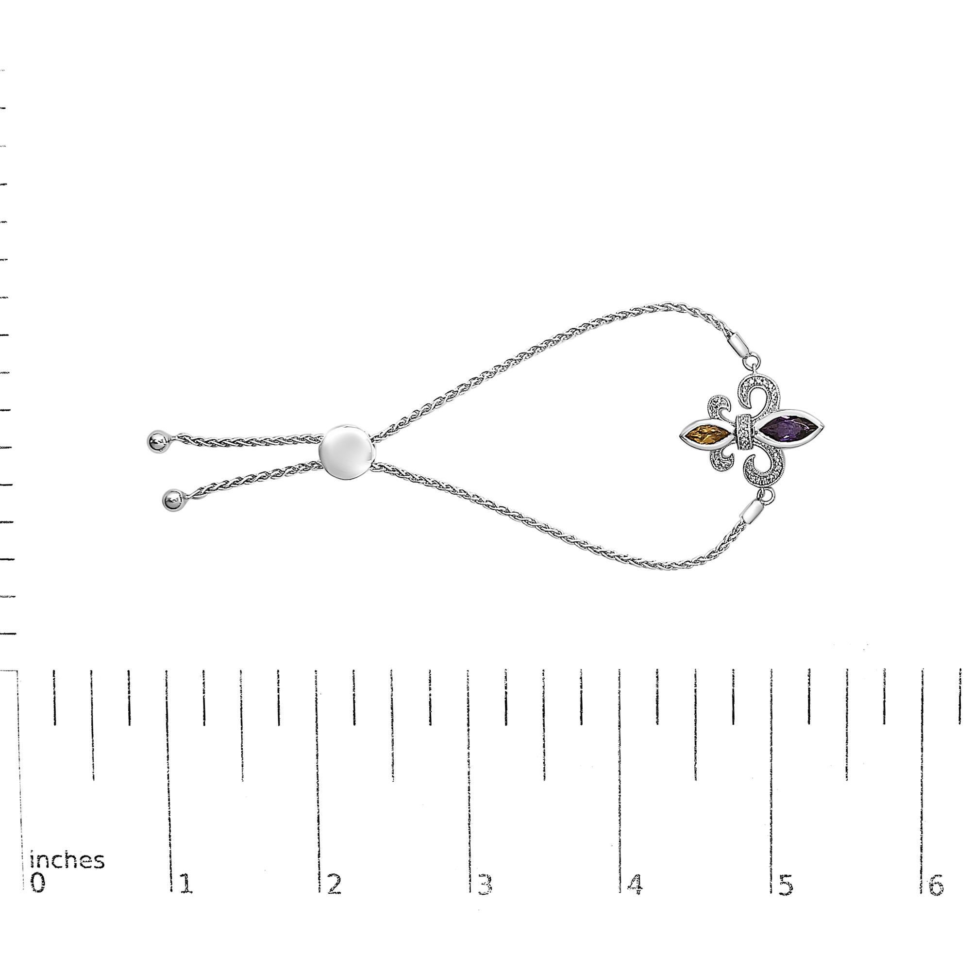 Bracciale Bolo Regolabile in Argento 925 con Ametista Viola Marquise e Accenti di Diamante In condizioni Nuovo in vendita a New York, NY