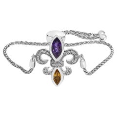 .925 Silver Marquise Purple Amethyst and Diamond Accent Adjustable Bolo Bracelet