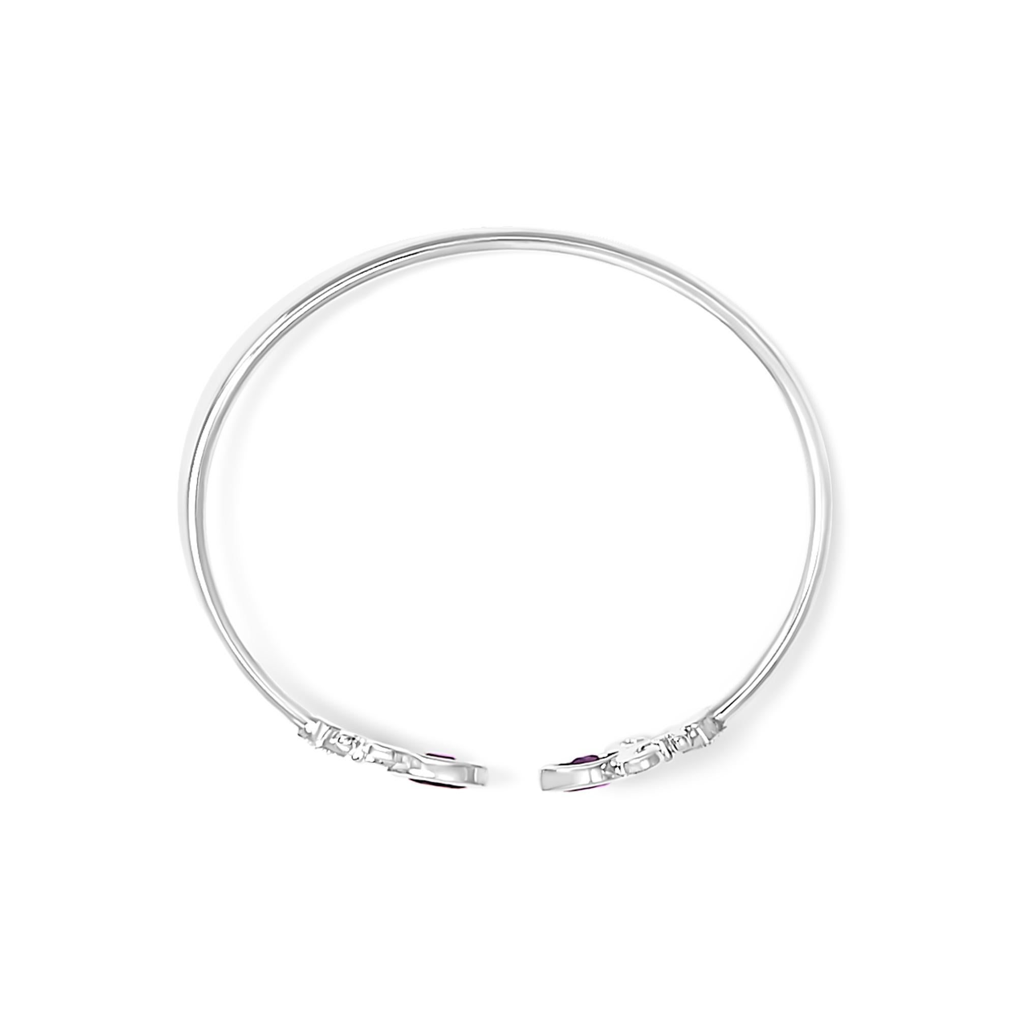 Moderno Argento .925 Ametista viola marquise e diamante Fleur Di Lis Bracciale aperto in vendita