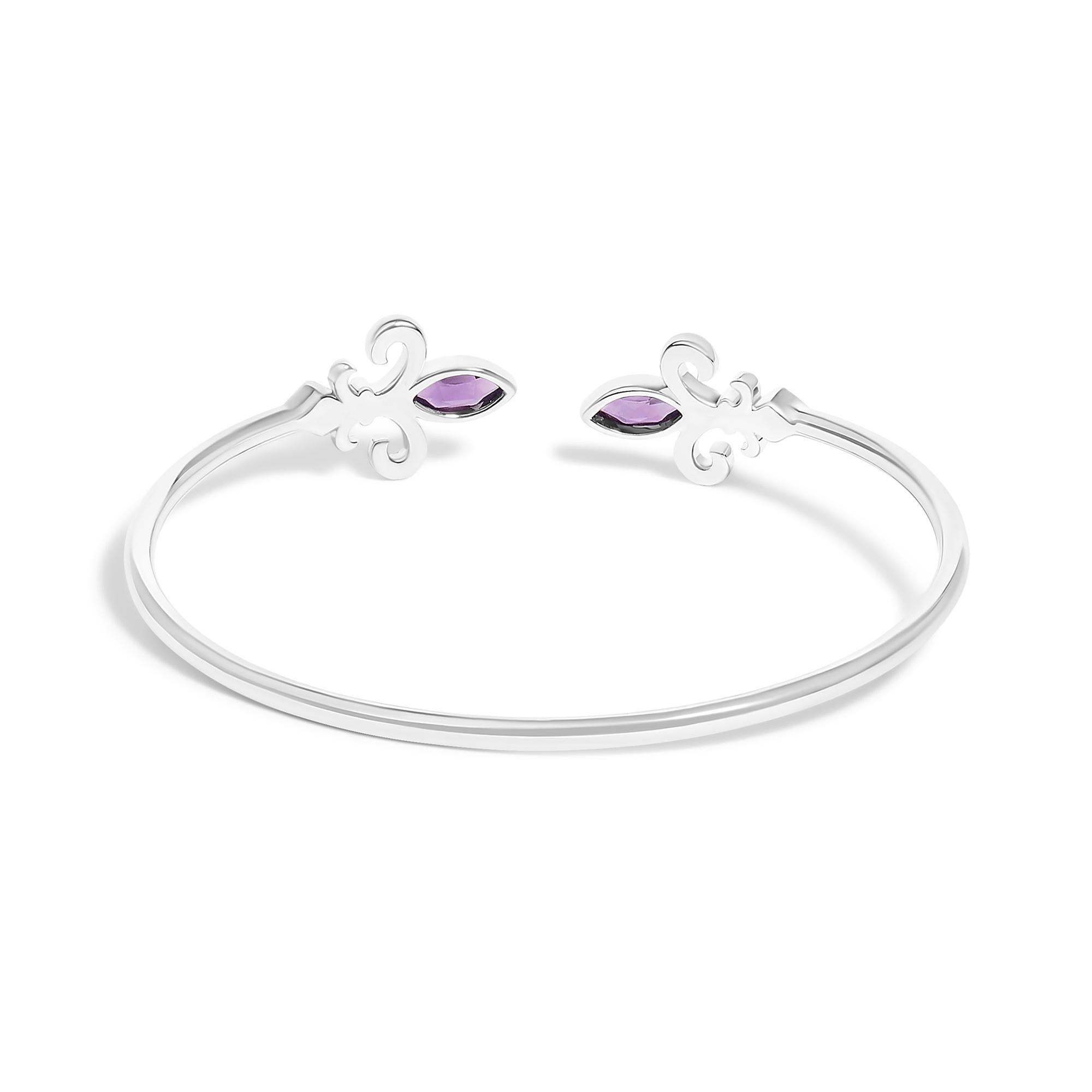 Taglio marquise Argento .925 Ametista viola marquise e diamante Fleur Di Lis Bracciale aperto in vendita