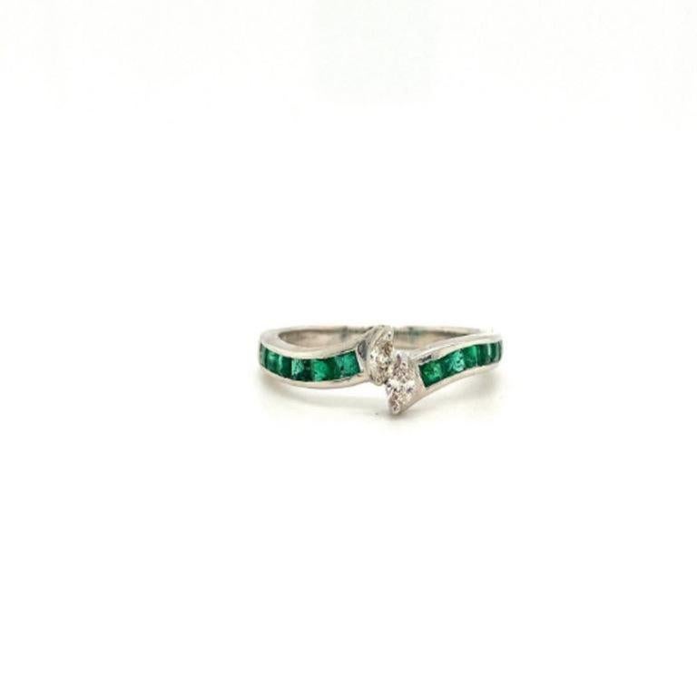 For Sale:  Minimal Everyday Band Ring with Emerald and Diamond Promise Ring Gift for Her 8