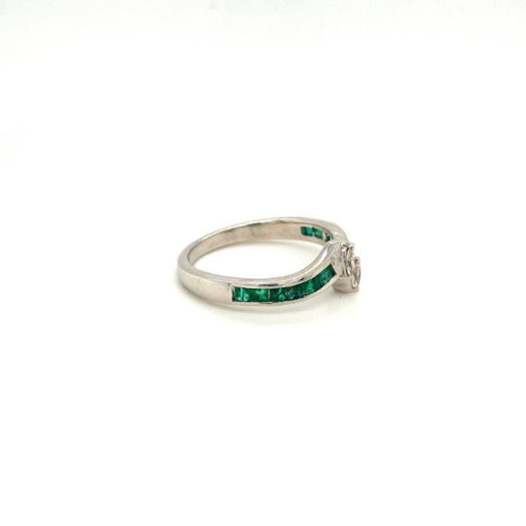 For Sale:  Minimal Everyday Band Ring with Emerald and Diamond Promise Ring Gift for Her 9