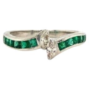 For Sale:  Minimal Everyday Band Ring with Emerald and Diamond Promise Ring Gift for Her