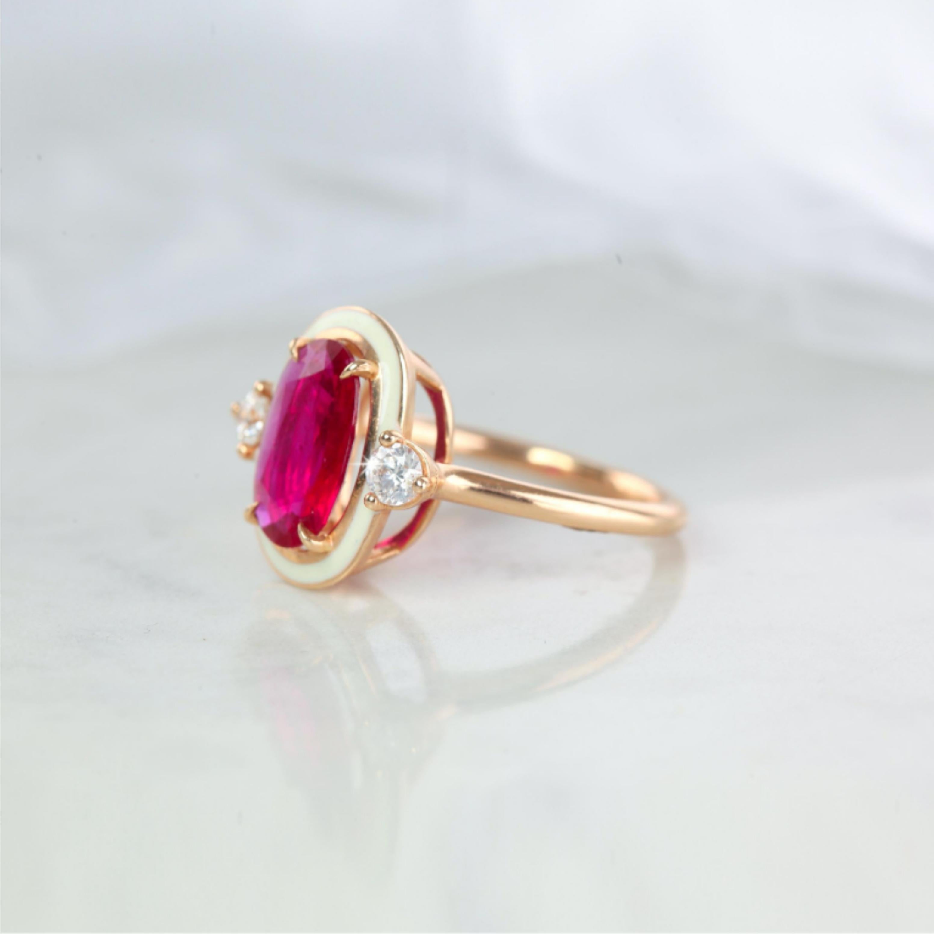 Anillo de cóctel de plata 925 con mossanita y piedras de rubí esmaltadas estilo Art Déco Art Decó en venta