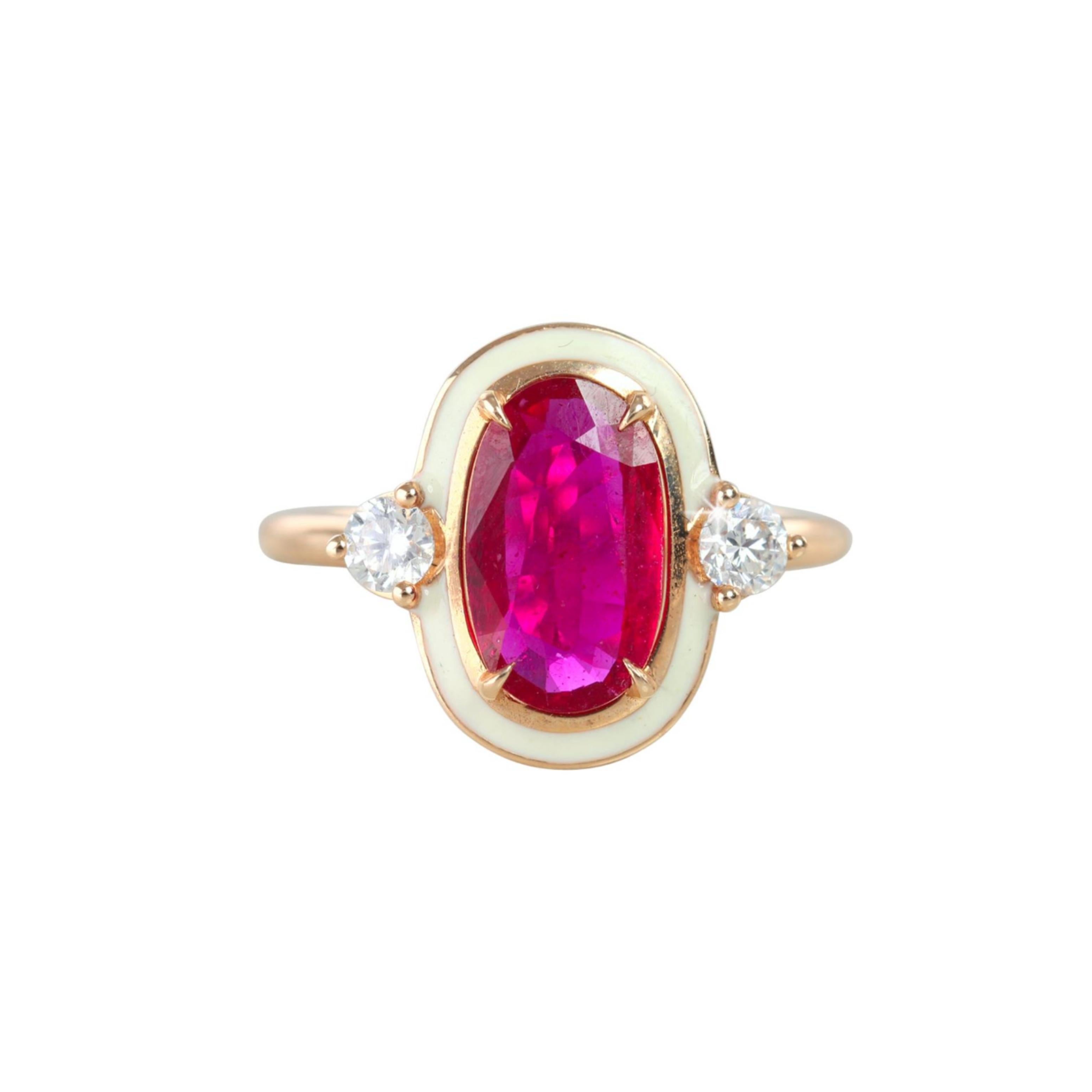 Anillo de cóctel de plata 925 con mossanita y piedras de rubí esmaltadas estilo Art Déco en Nuevo estado para la venta en ISTANBUL, TR