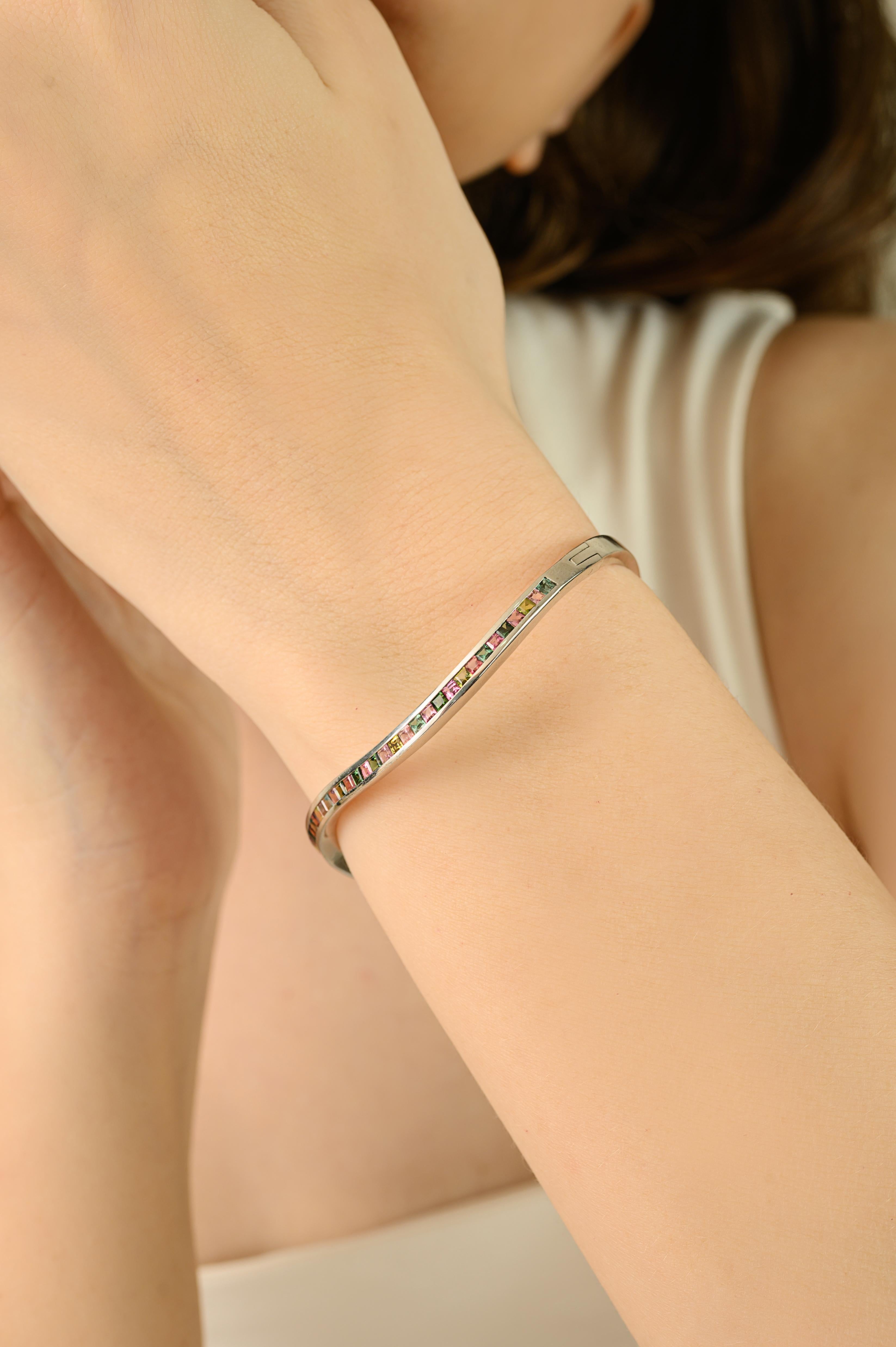 Bracciale a onda in argento 925 con tormalina multipla, pietra di nascita di ottobre, per lei in vendita 2