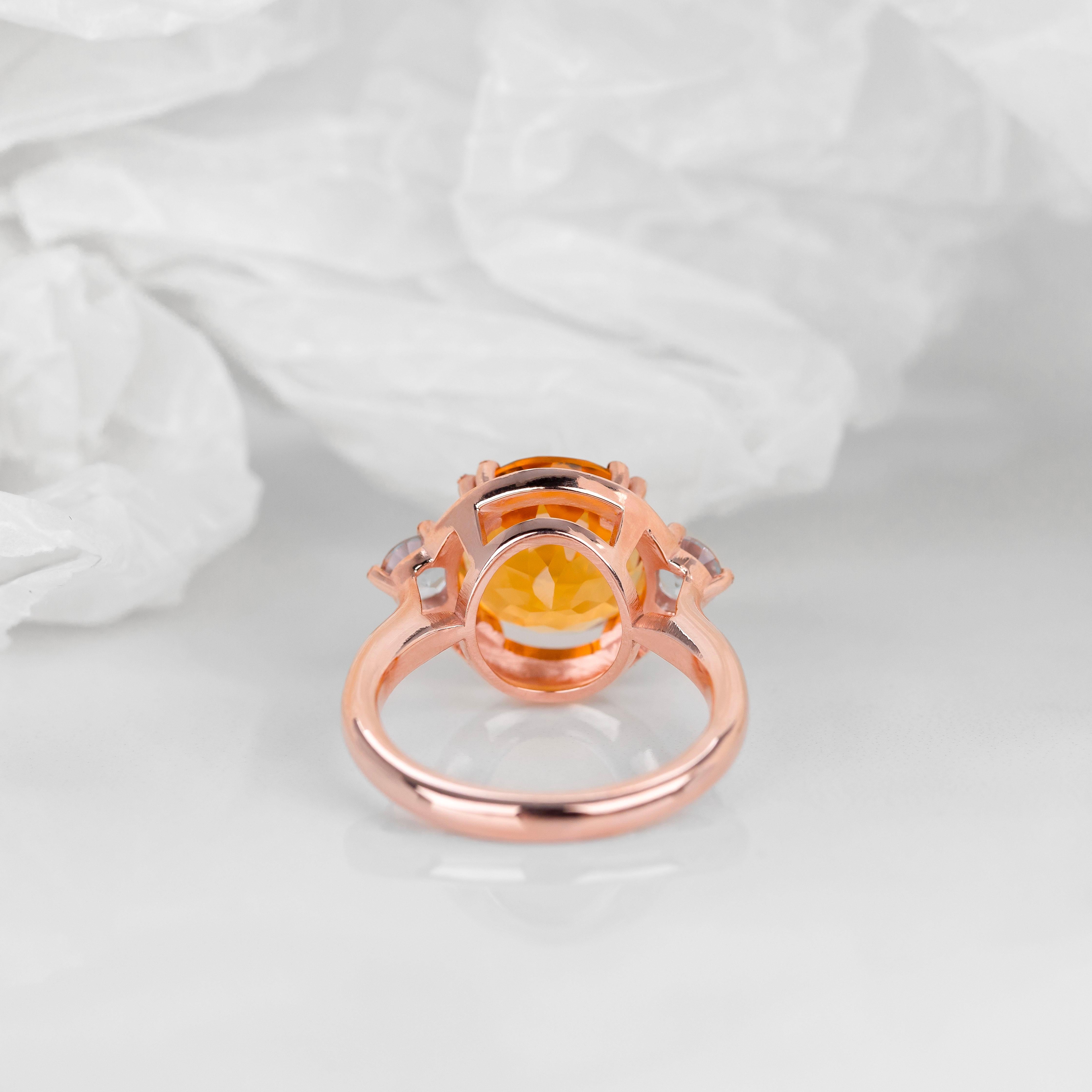 Taglio rotondo Anello in argento 925 con citrino naturale, anello con pietre dure, anello con pietre dure vintage in vendita
