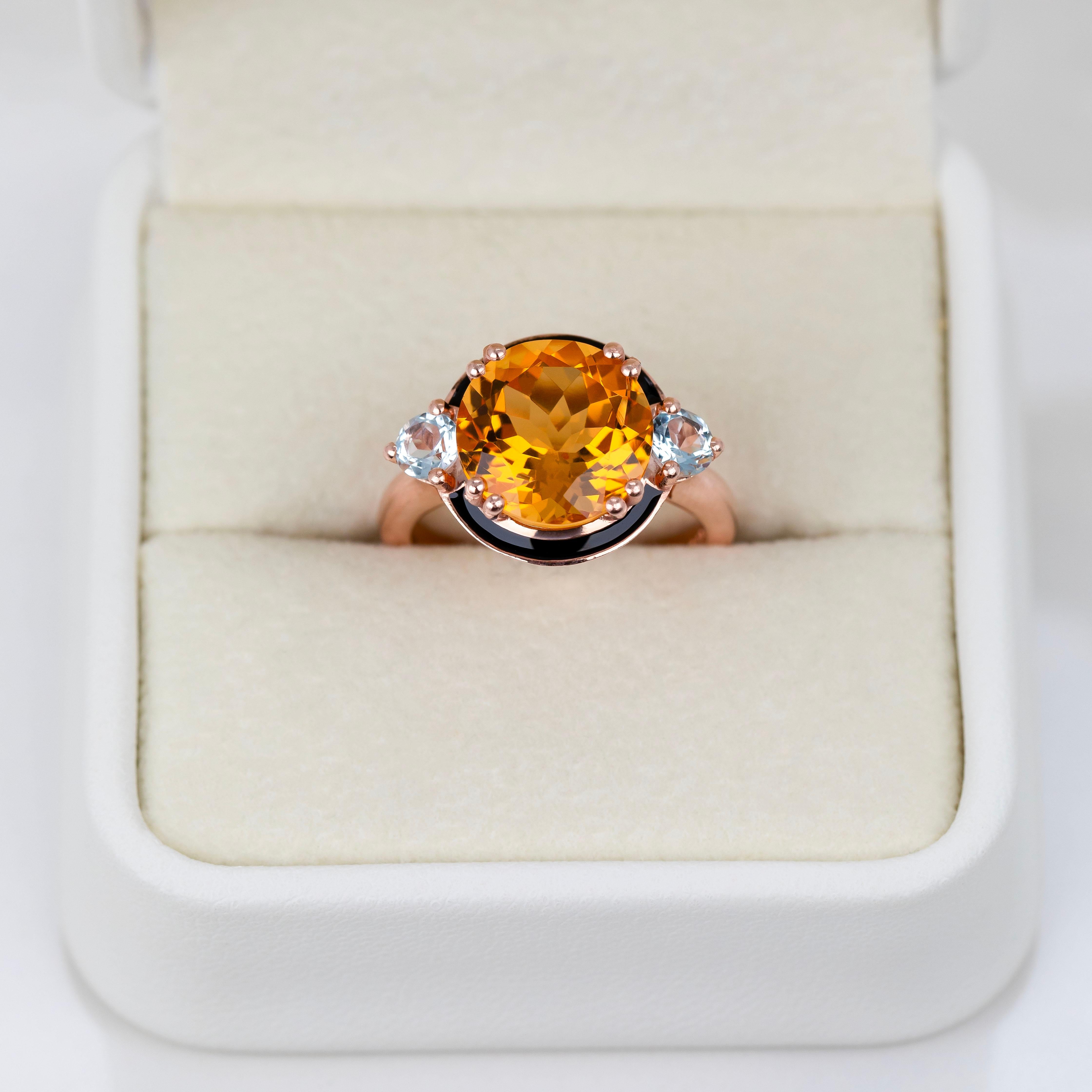 Anello in argento 925 con citrino naturale, anello con pietre dure, anello con pietre dure vintage in vendita 3
