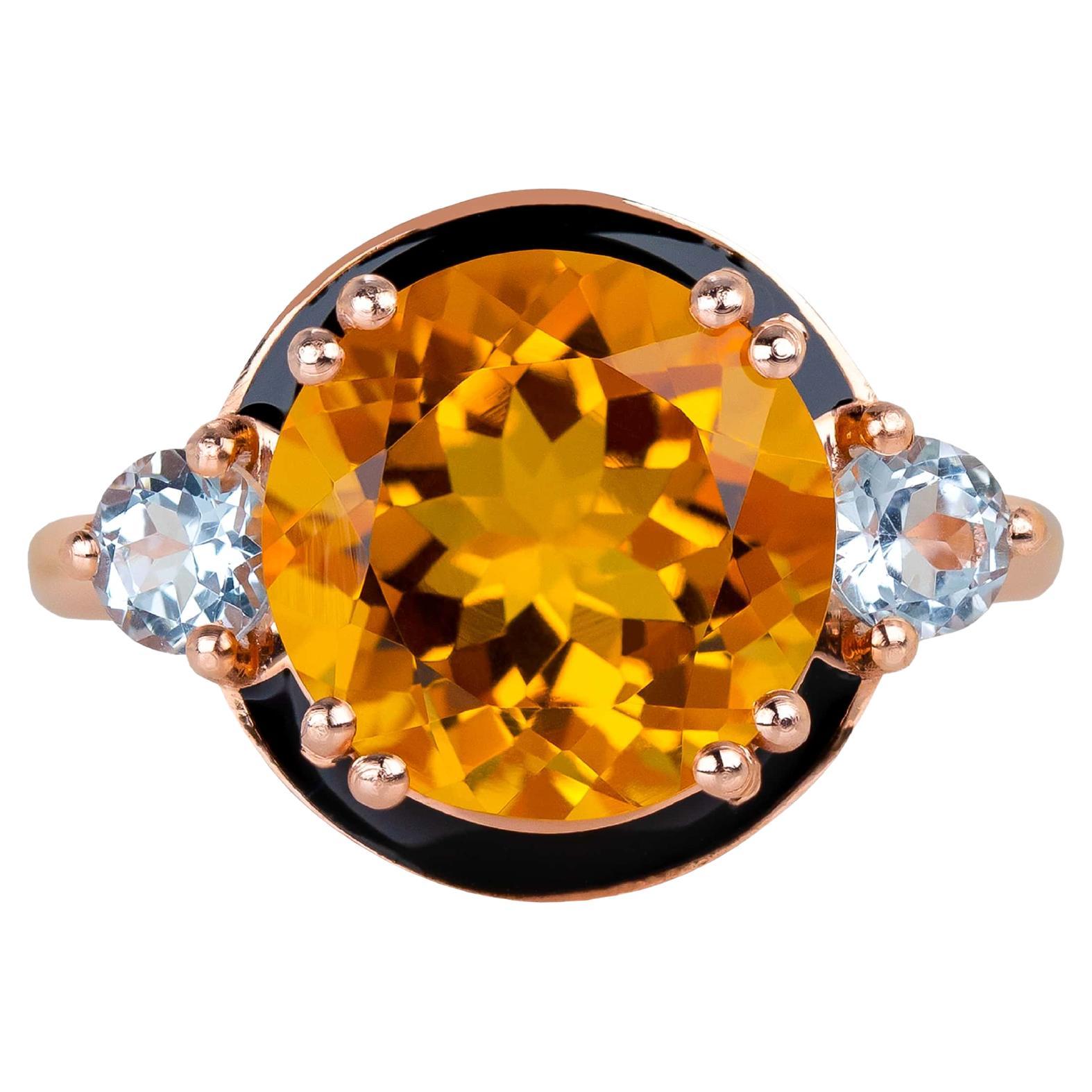 925 Silver Natural Citrine Ring, Statement Gemstone Rings, Vintage Gemstone Ring
