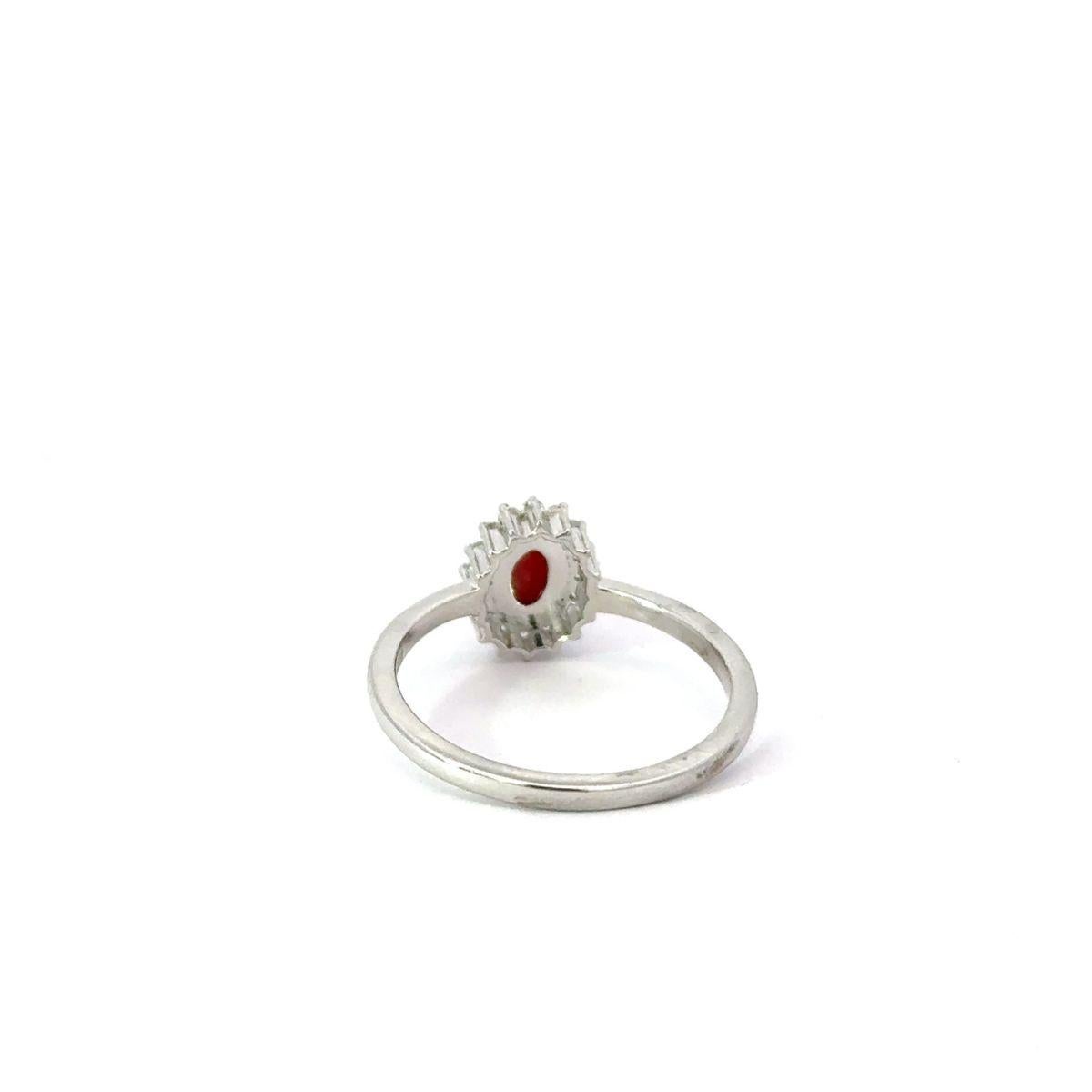 For Sale:  925 Silver Natural Coral Cabochon Gemstone & Zirconia Halo Ring for Grandma Gift 7