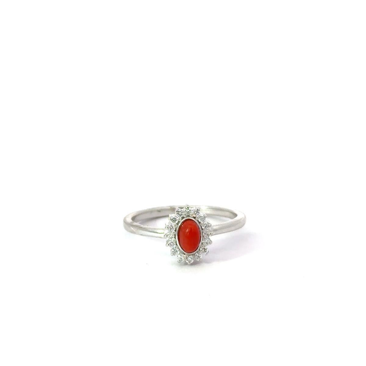 For Sale:  925 Silver Natural Coral Cabochon Gemstone & Zirconia Halo Ring for Grandma Gift 8