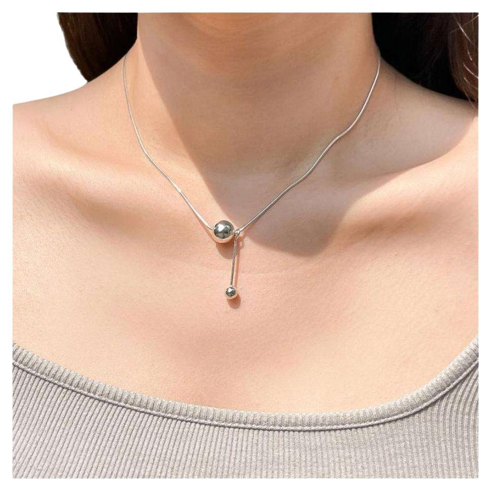 A Silver 925 Minimalist Bead Pendants Simple Necklace For Women Gift. en vente
