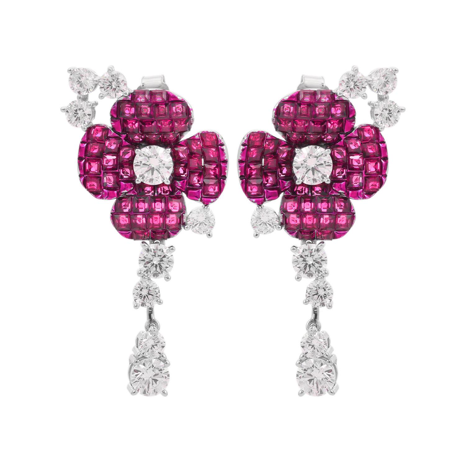 925 Silver Pink Color Rhinestone Flower Drop Earrings for Luxury Jewelry Gift For Sale 2