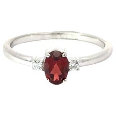 925 Silver Prong Setting Garnet & Zirconia Three Stone Ring Gift for Daughte