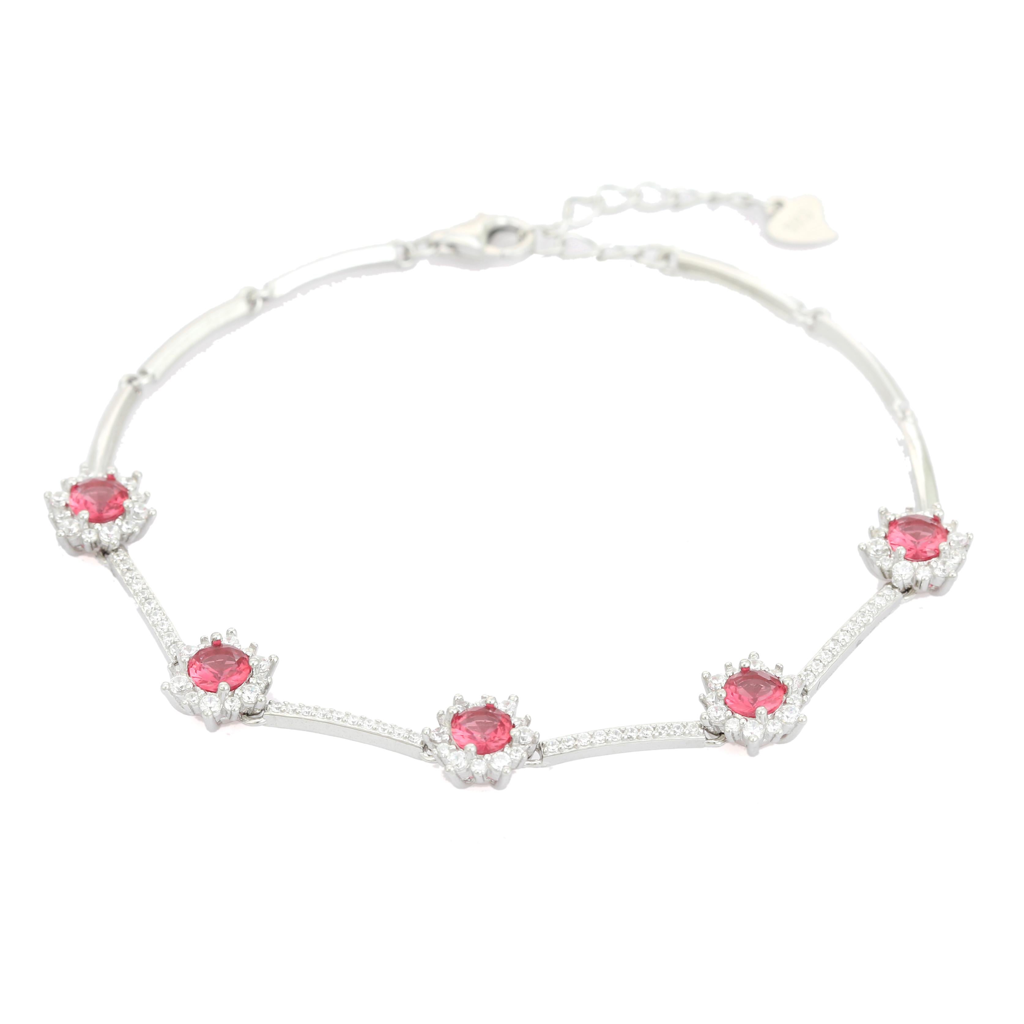 Women's 925 Silver Radiant Pink Color Zircon Helo Chain Bracelet for Grandma Gift For Sale