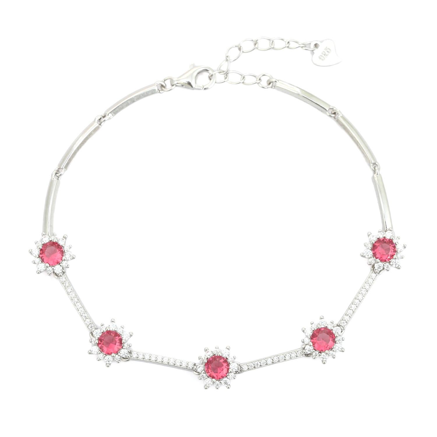 925 Silver Radiant Pink Color Zircon Helo Chain Bracelet for Grandma Gift For Sale 1