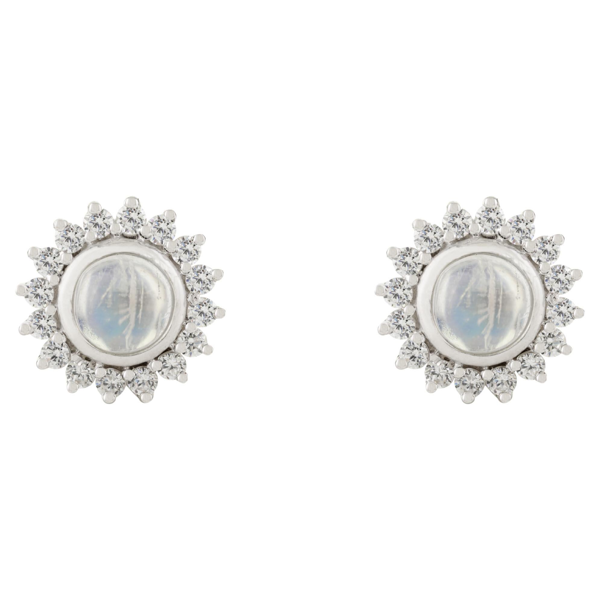 925 Silber Regenbogen Mondstein Cluster CZ Halo Ohrstecker für Girlfriend Gift im Angebot