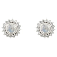 925 Silber Regenbogen Mondstein Cluster CZ Halo Ohrstecker für Girlfriend Gift