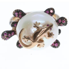 21st Century 925 Silver with Cultured Pearl Cubic Zirconia and Lizard Ring