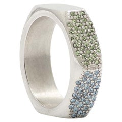 925 Silver Ring with Small Colorful Zirconia Stones on Four Sides