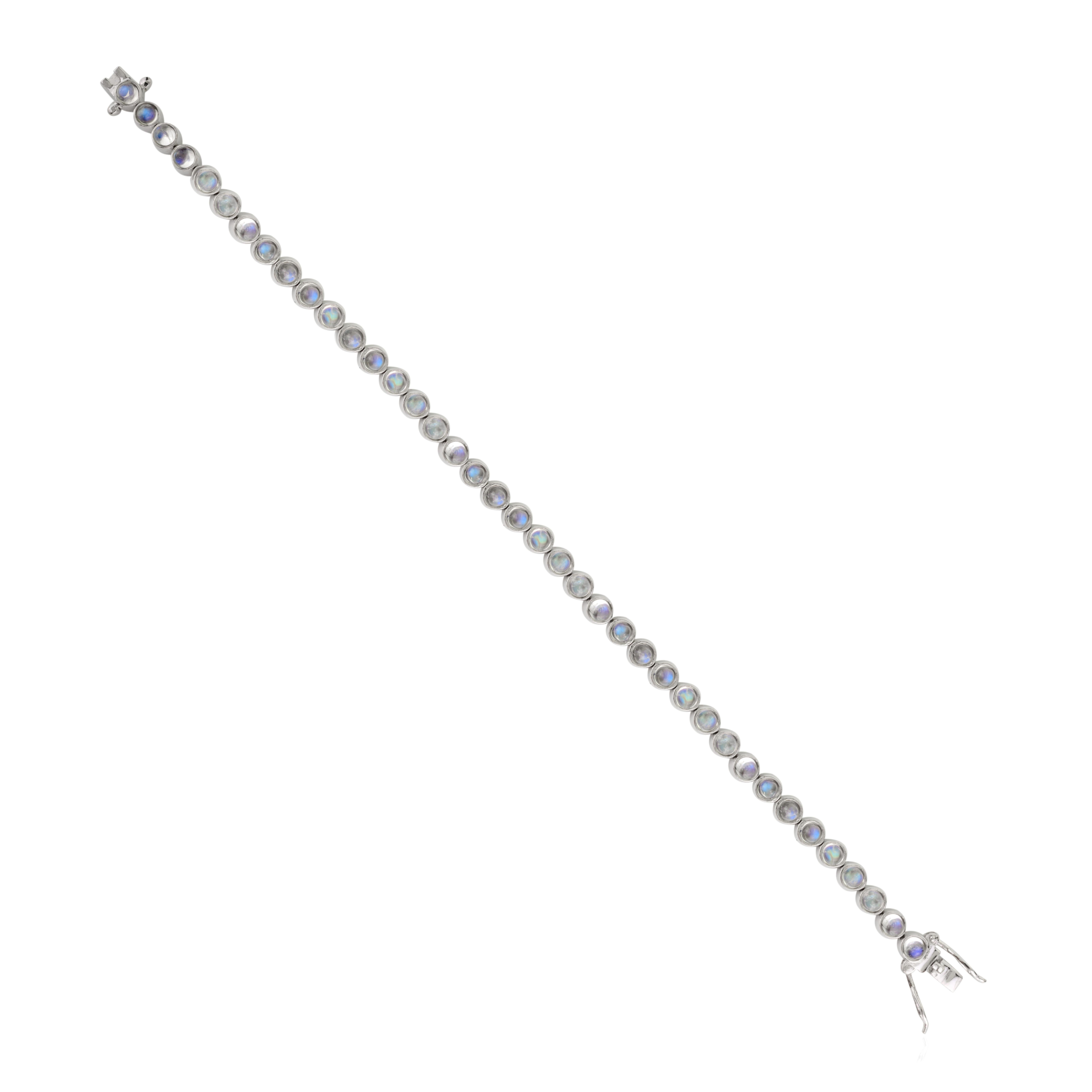 Contemporain Bracelet de tennis élégant en argent 925 avec pierres de lune en cabochons ronds pour une utilisation quotidienne en vente