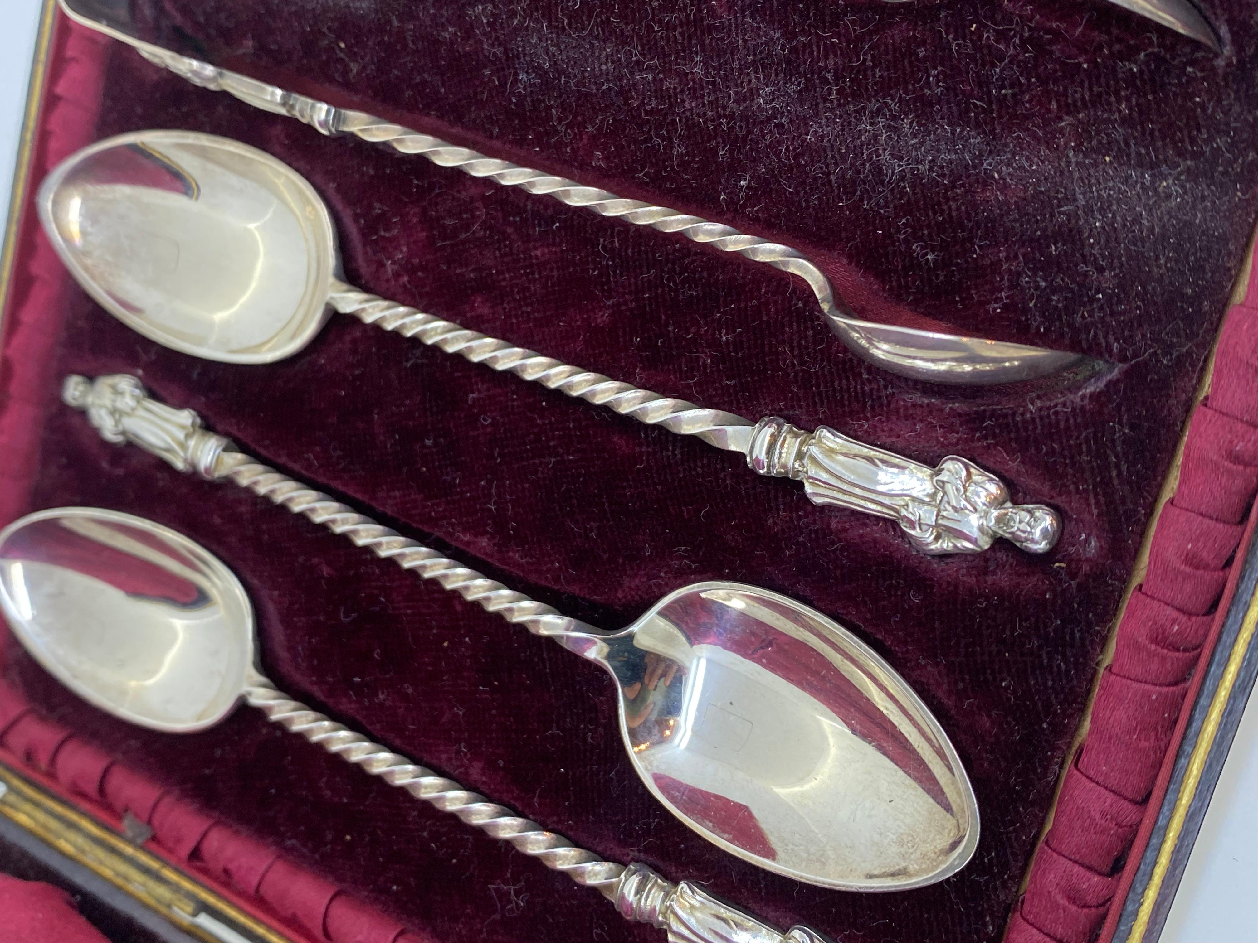 925 Silver Set of Tea Spoons (x 6) & Tongs, Birmingham, c1898, 