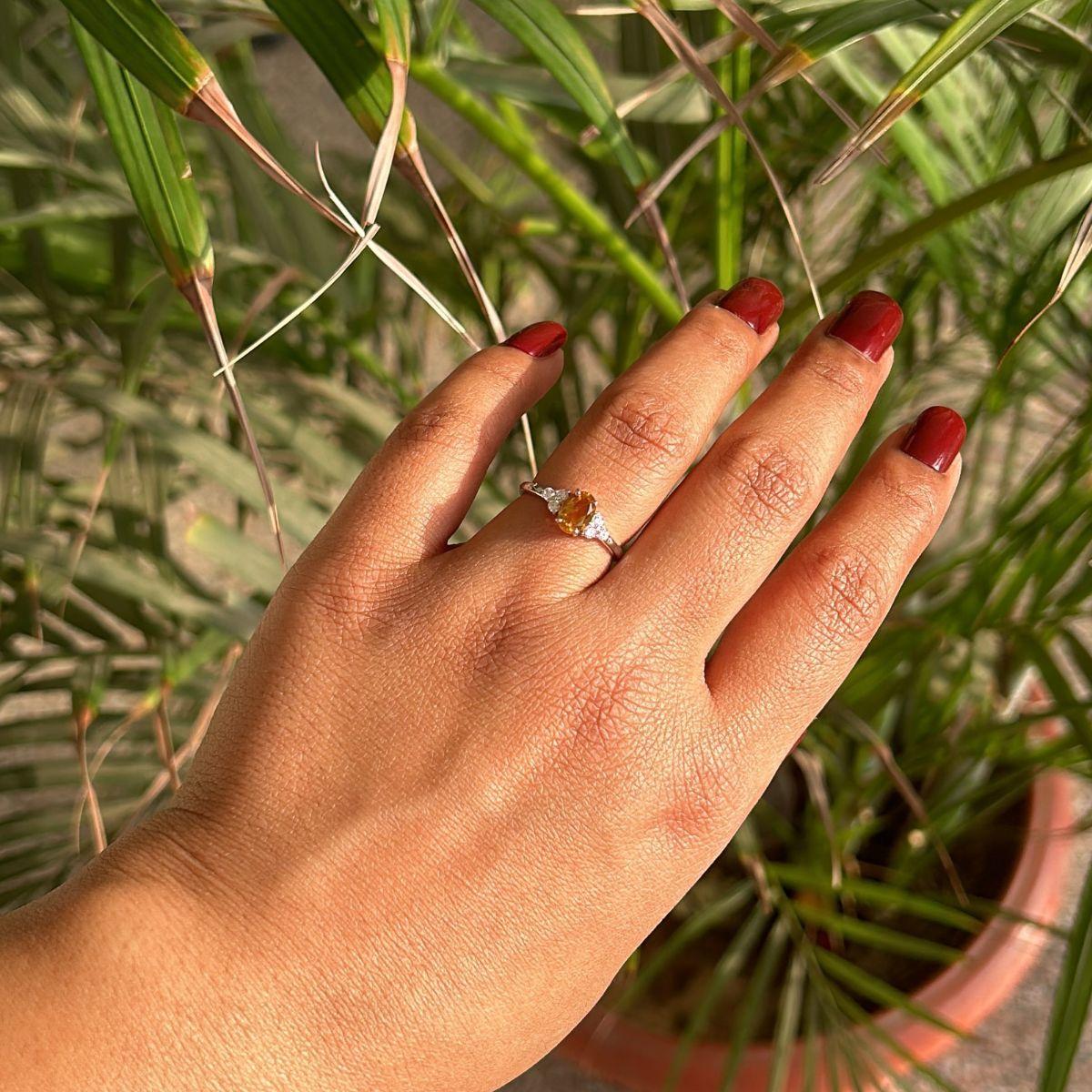For Sale:  925 Silver Solitaire Oval Citrine and CZ Handmade Ring for Anniversary Gift 2