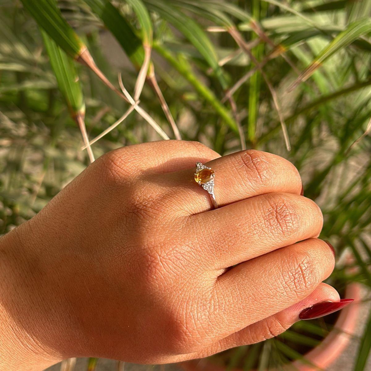 For Sale:  925 Silver Solitaire Oval Citrine and CZ Handmade Ring for Anniversary Gift 4