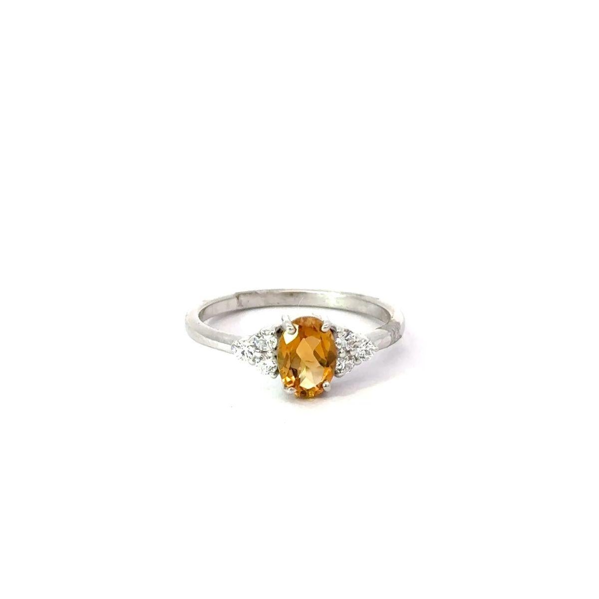 For Sale:  925 Silver Solitaire Oval Citrine and CZ Handmade Ring for Anniversary Gift 8