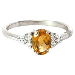 Anello solitario ovale d'argento 925 con gemma citrina e CZ fatto a mano per il regalo della mamma
