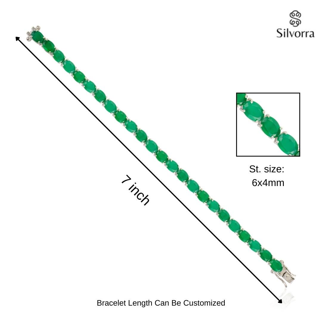 Bracciale da tennis in argento 925 con onice verde naturale taglio ovale da 17,41 carati in vendita 5