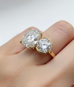 925 Silver Toi et Moi Engagement Ring, Cushion Round Moissanite Two Stone Ring.