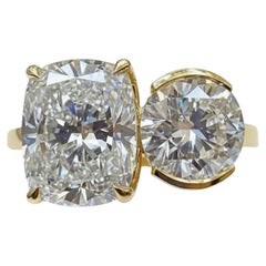 925 Silver Toi et Moi Engagement Ring, Cushion Round Moissanite Two Stone Ring.