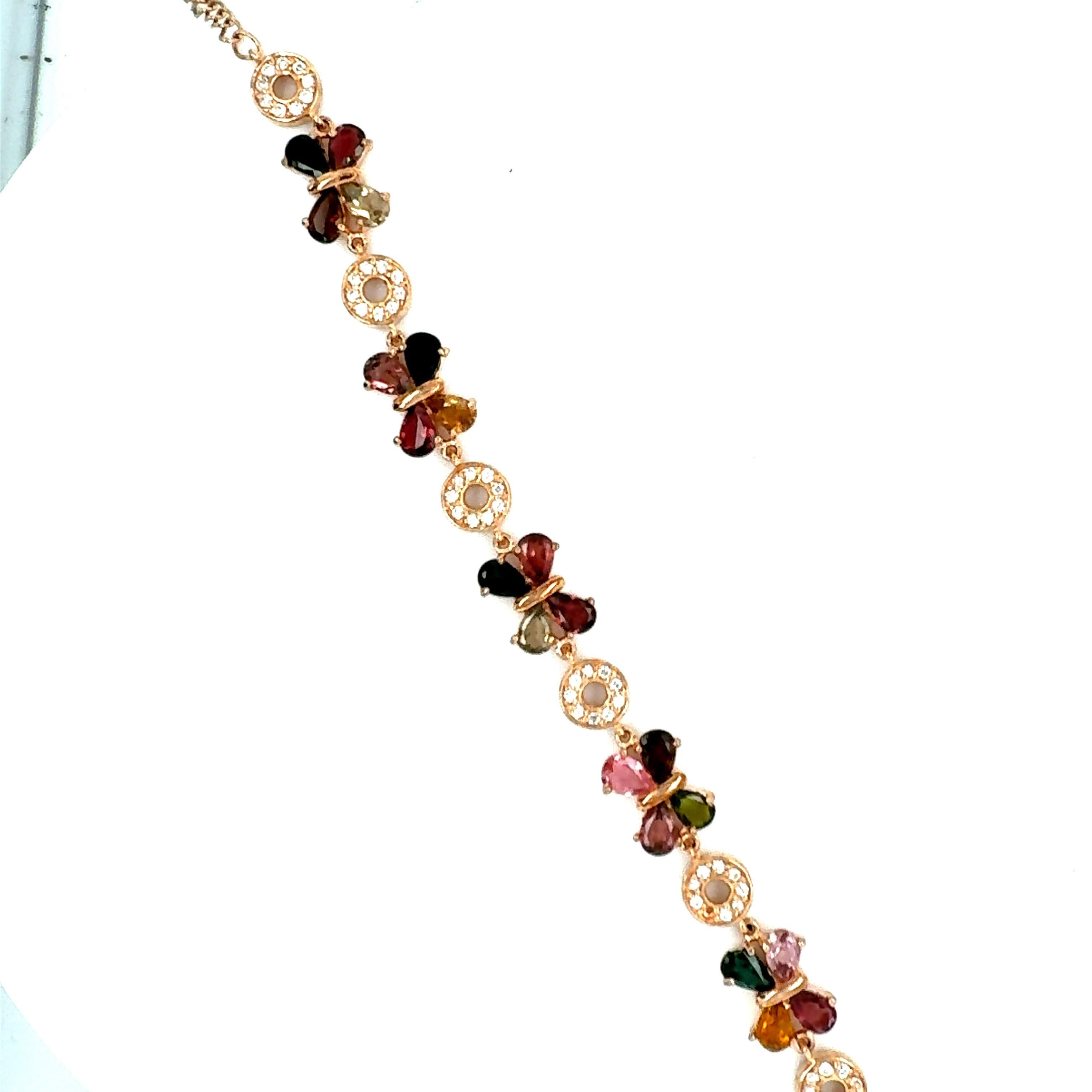 Contemporary 925 Silver Tourmaline and Cubic Zirconia Bracelet For Sale