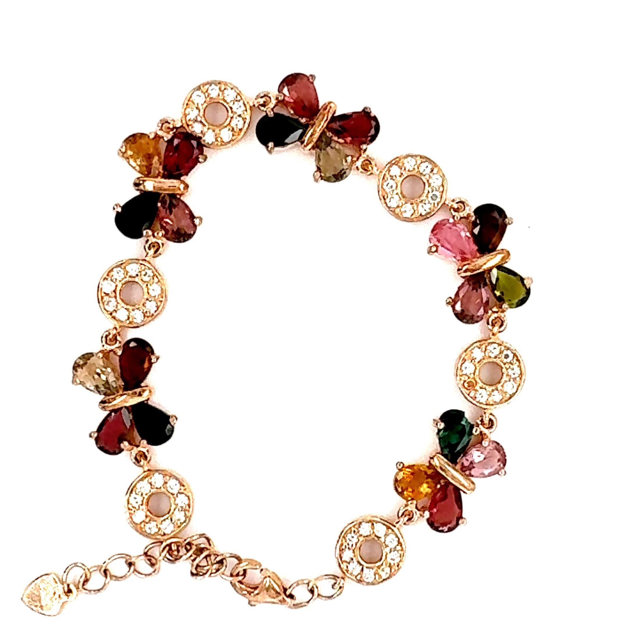Pear Cut 925 Silver Tourmaline and Cubic Zirconia Bracelet For Sale