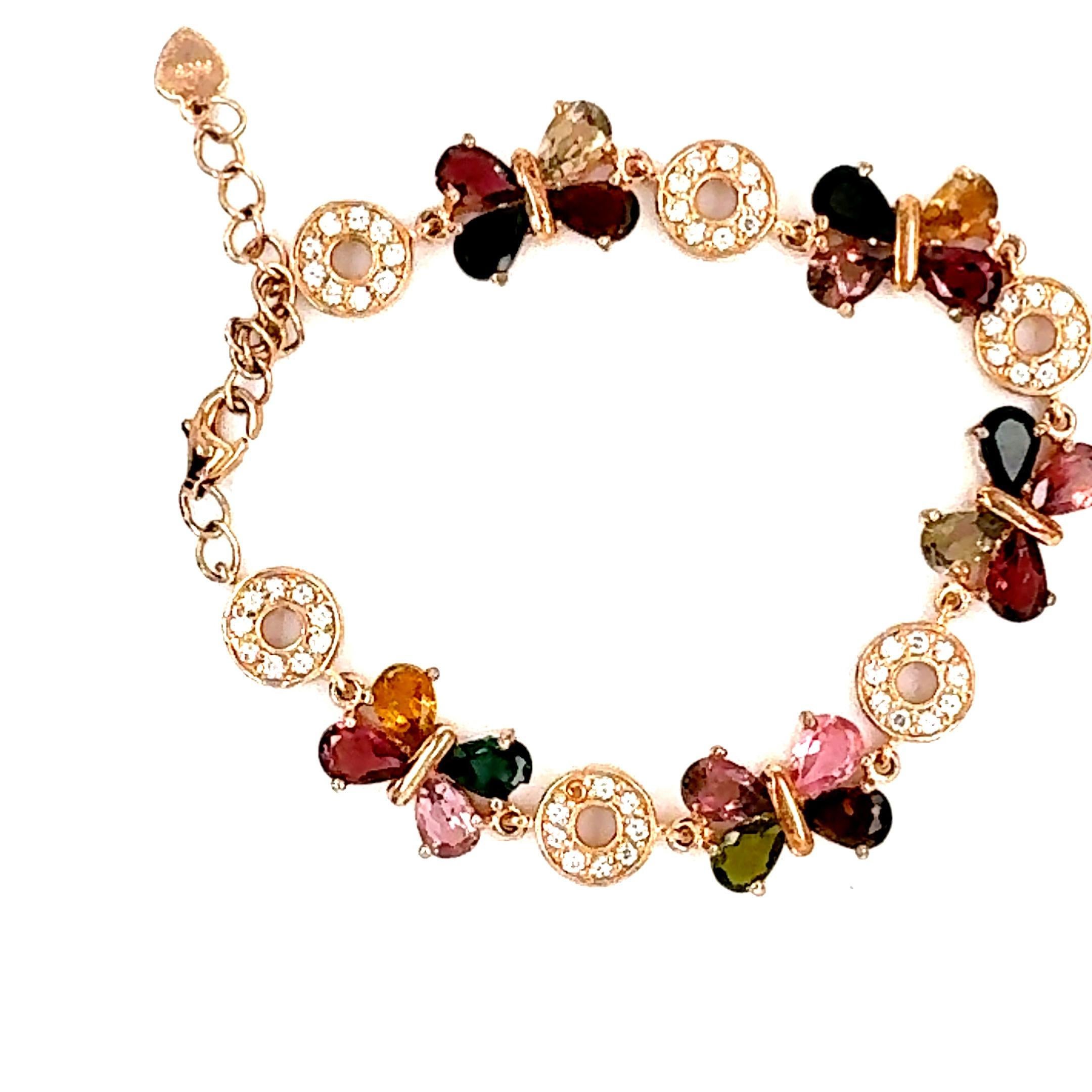 Pear Cut 925 Silver Tourmaline and Cubic Zirconia Bracelet For Sale