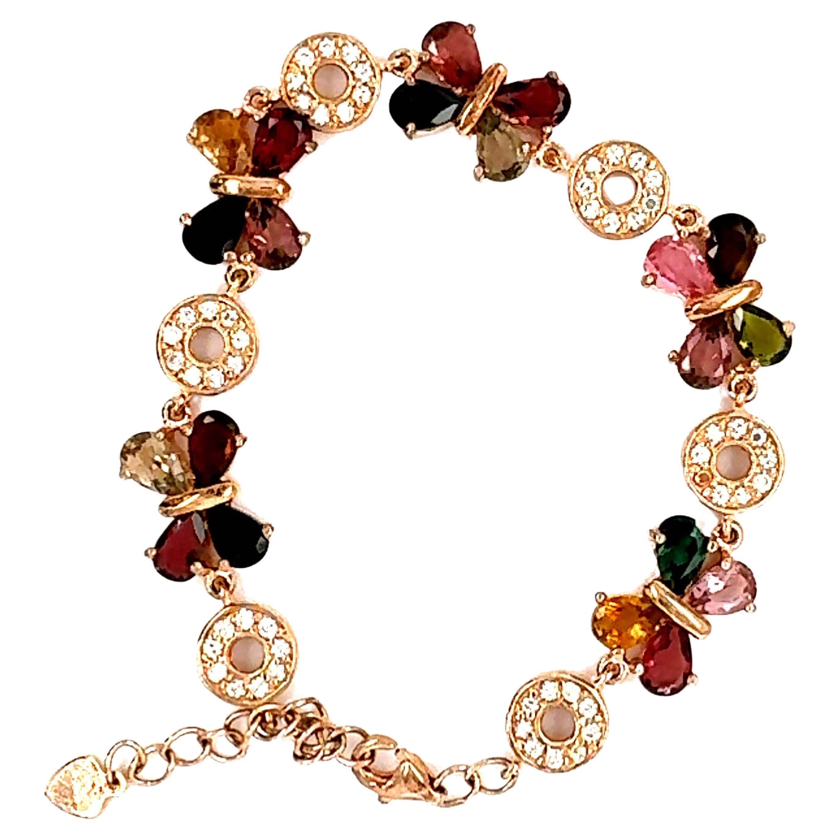 925 Silver Tourmaline and Cubic Zirconia Bracelet For Sale