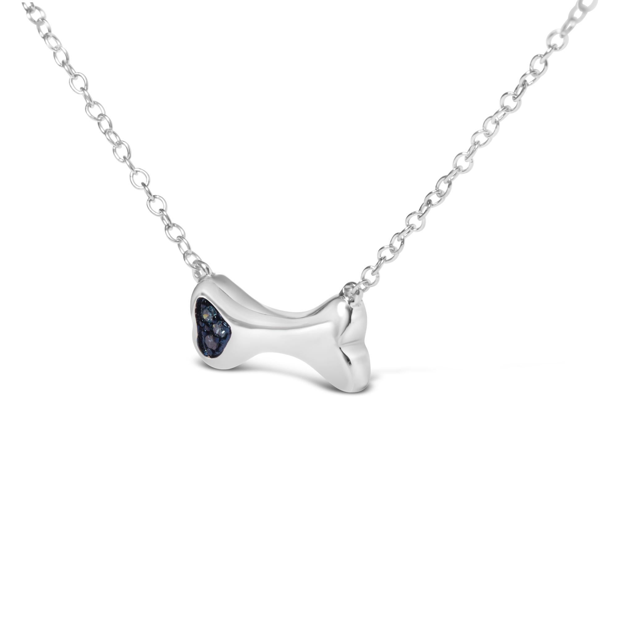 Moderno Collana con ciondolo a forma di cane da 18 pollici in argento 925 trattato con diamanti blu