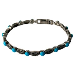 925 Silver Turquoise Marcasite Bracelet