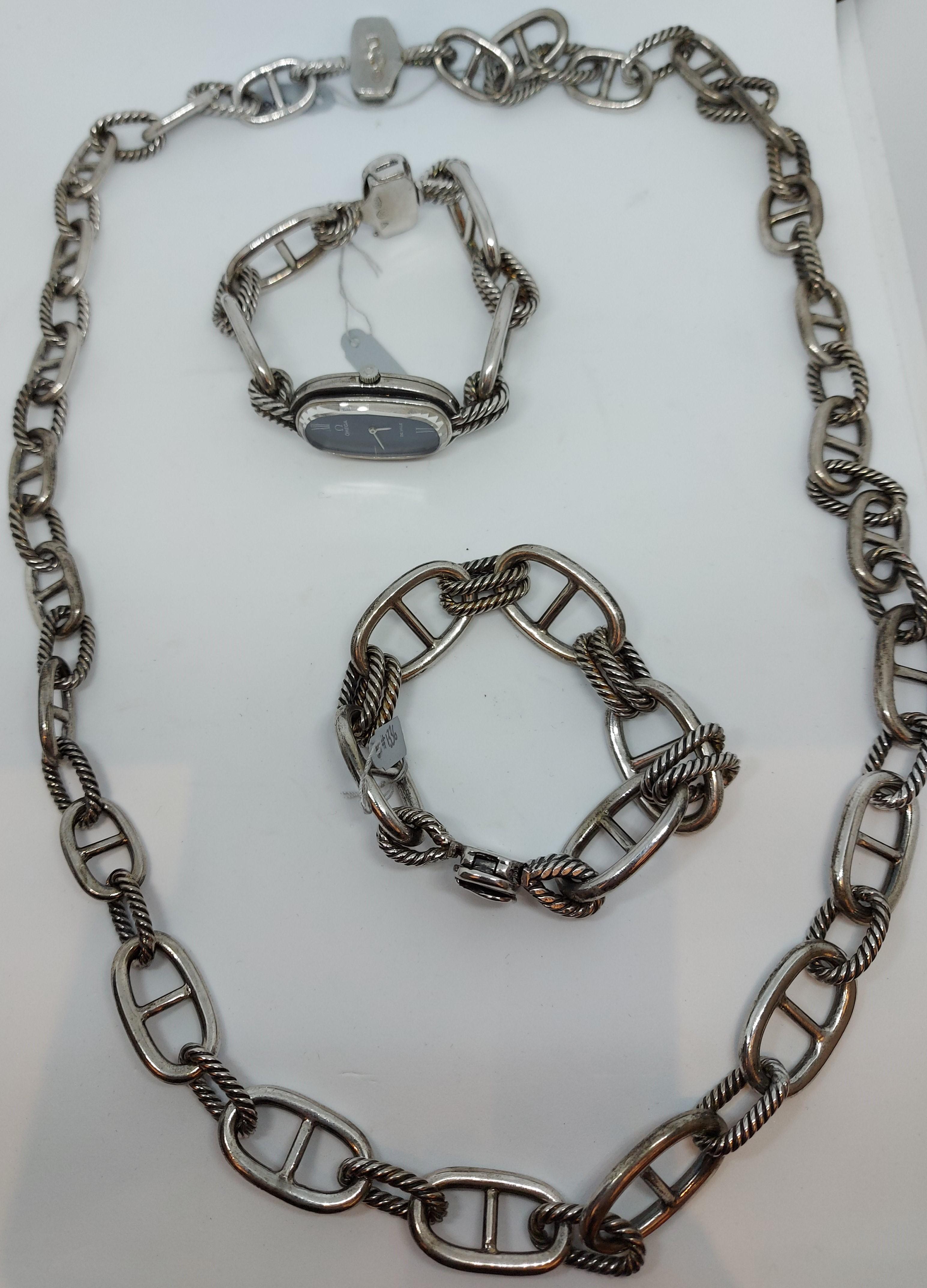 925 Silber Vintage Set Omega De Ville Uhr, Armband, Halskette aus den 1970er Jahren 14