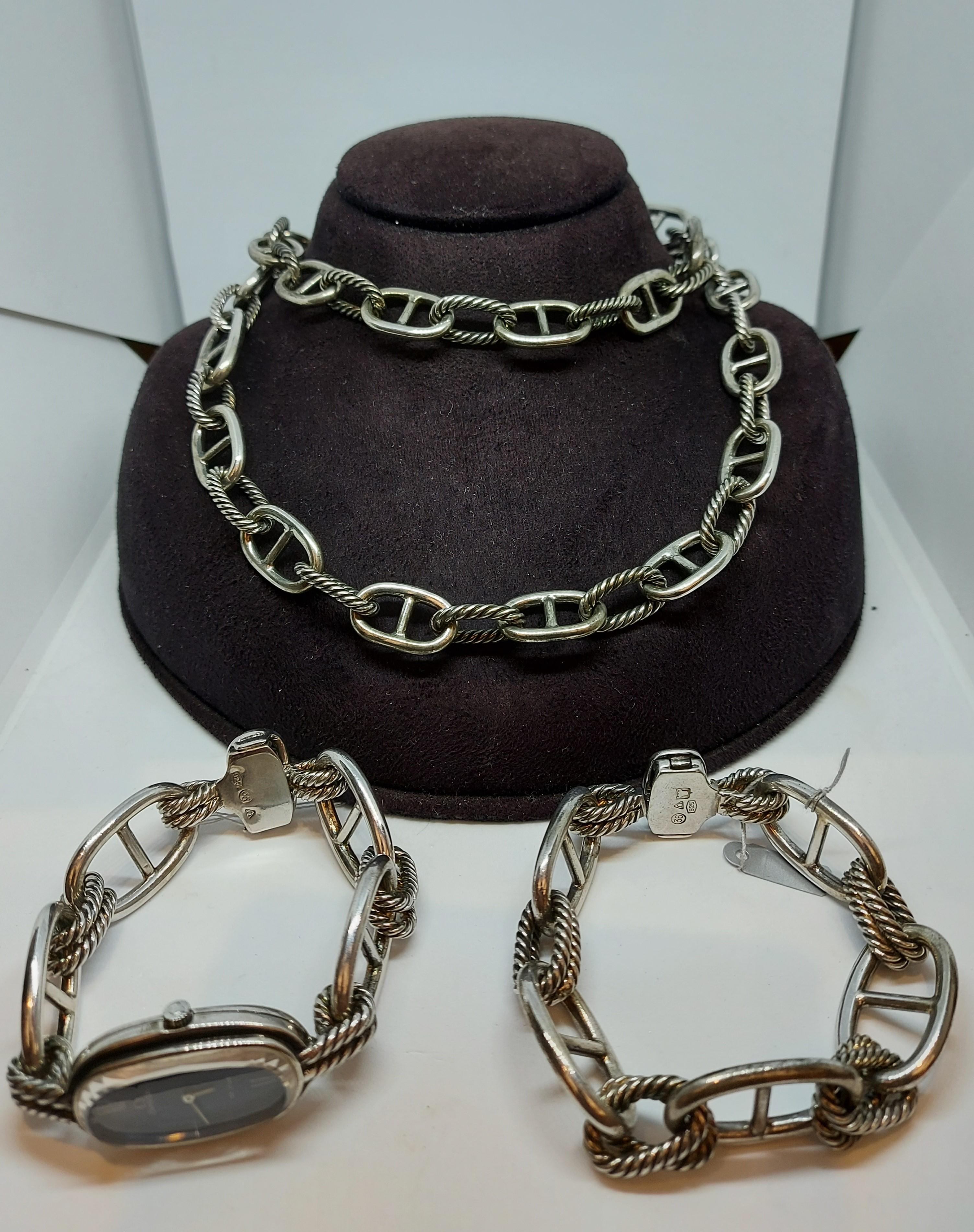 Artisan Montre, bracelet et collier Omega De Ville vintage en argent 925 des années 1970