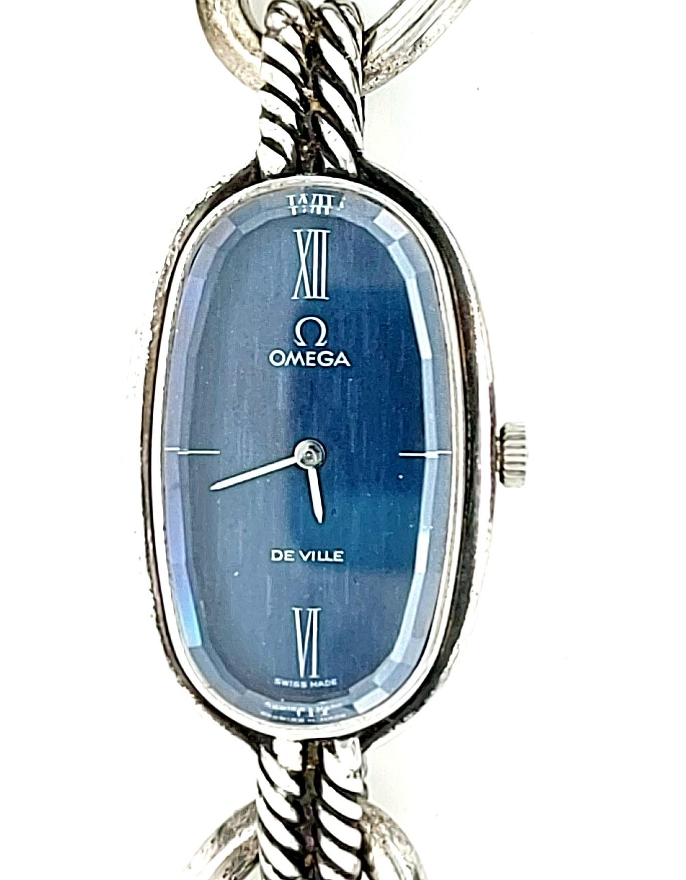 925 Silber Vintage Set Omega De Ville Uhr, Armband, Halskette aus den 1970er Jahren für Damen oder Herren