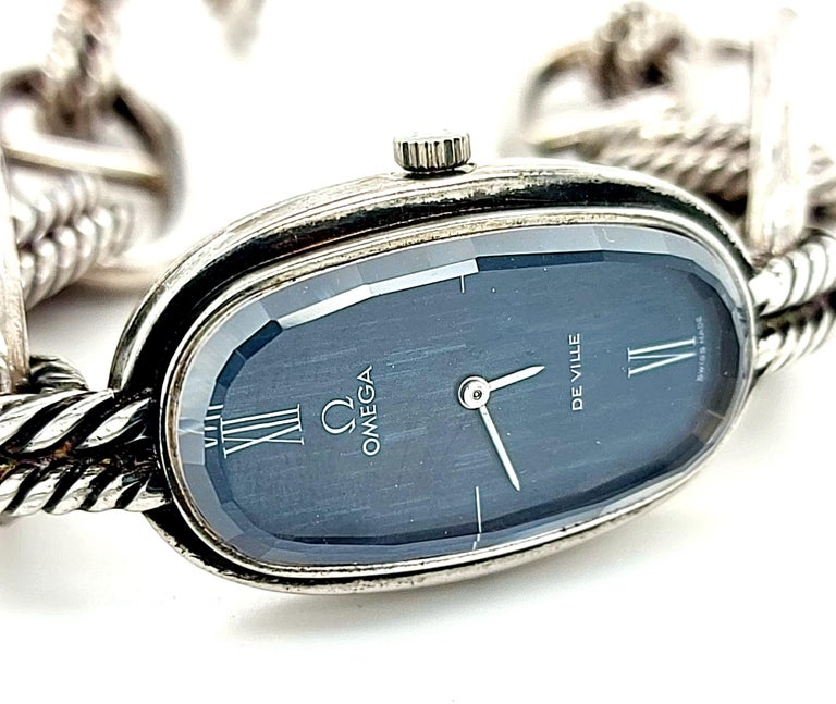 925 Silver Vintage Set Omega De Ville Watch, Bracelet, Necklace from 1970s For Sale 3