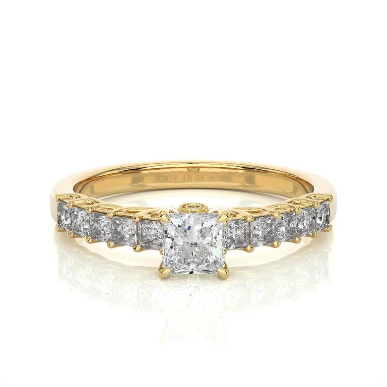 Im Angebot: 925 Silber Gelbgold vergoldeter Moissanit Damen Verlobungsring, Geschenk für Mutter () 5