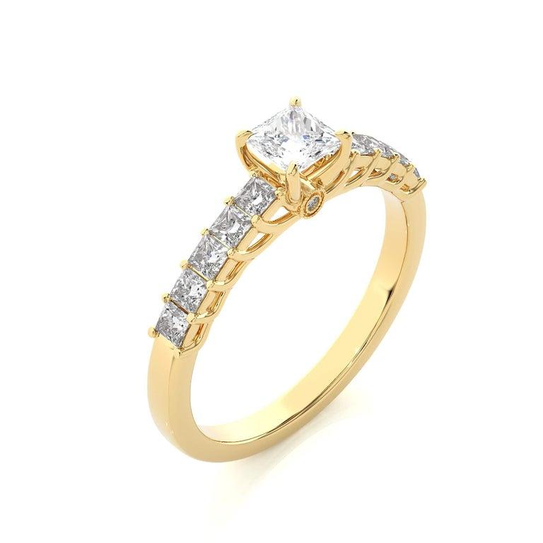 Im Angebot: 925 Silber Gelbgold vergoldeter Moissanit Damen Verlobungsring, Geschenk für Mutter () 8