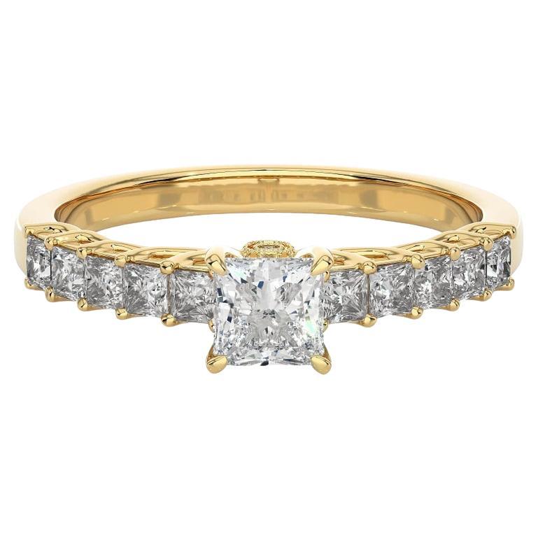 925 Silver Yellow Gold Plated Moissanite Women Engagement Ring Gift for Her